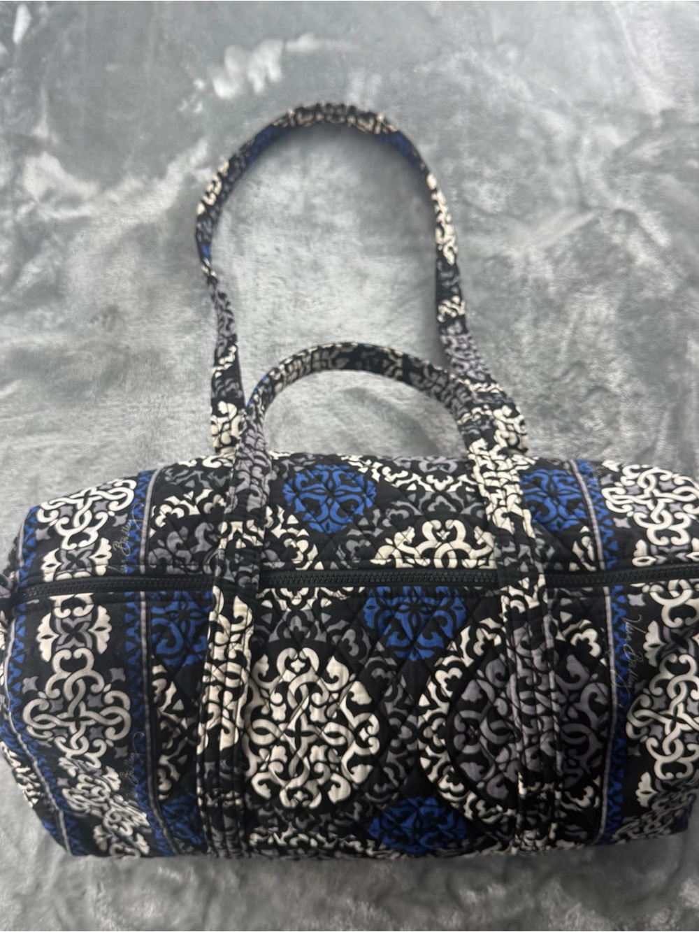 Vera Bradley Quilted Crossbody Bag in Black, Blue & White Medallion Print